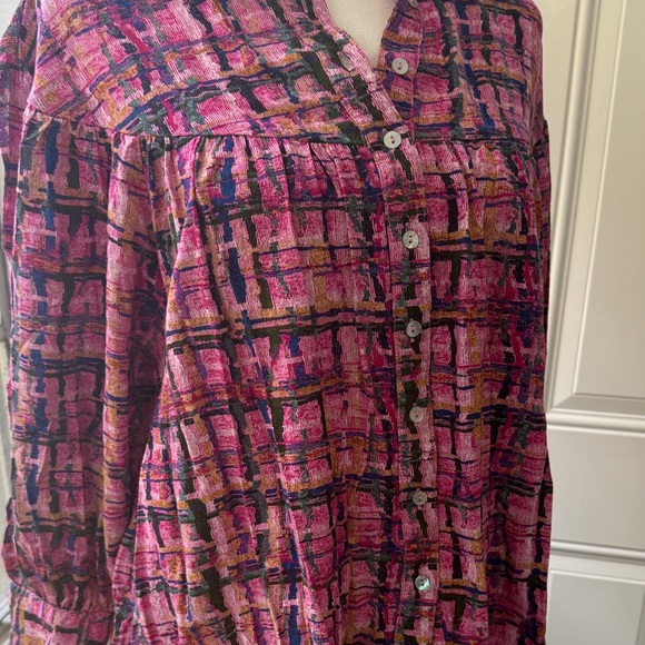 Entro Sz S Plaid Button-Up Women's Top - Pink and Black - Picture 2 of 7